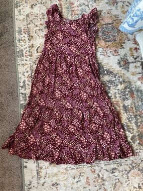 Cat & Jack Maroon Floral Girls' Dress with Pink and Green Accents